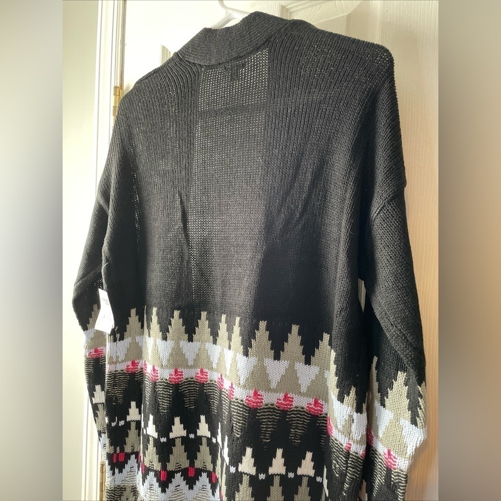 New Charlotte Russe M Black Open Cardigan Geometric Midi Sweater Librariancore‎ - Picture 8 of 15